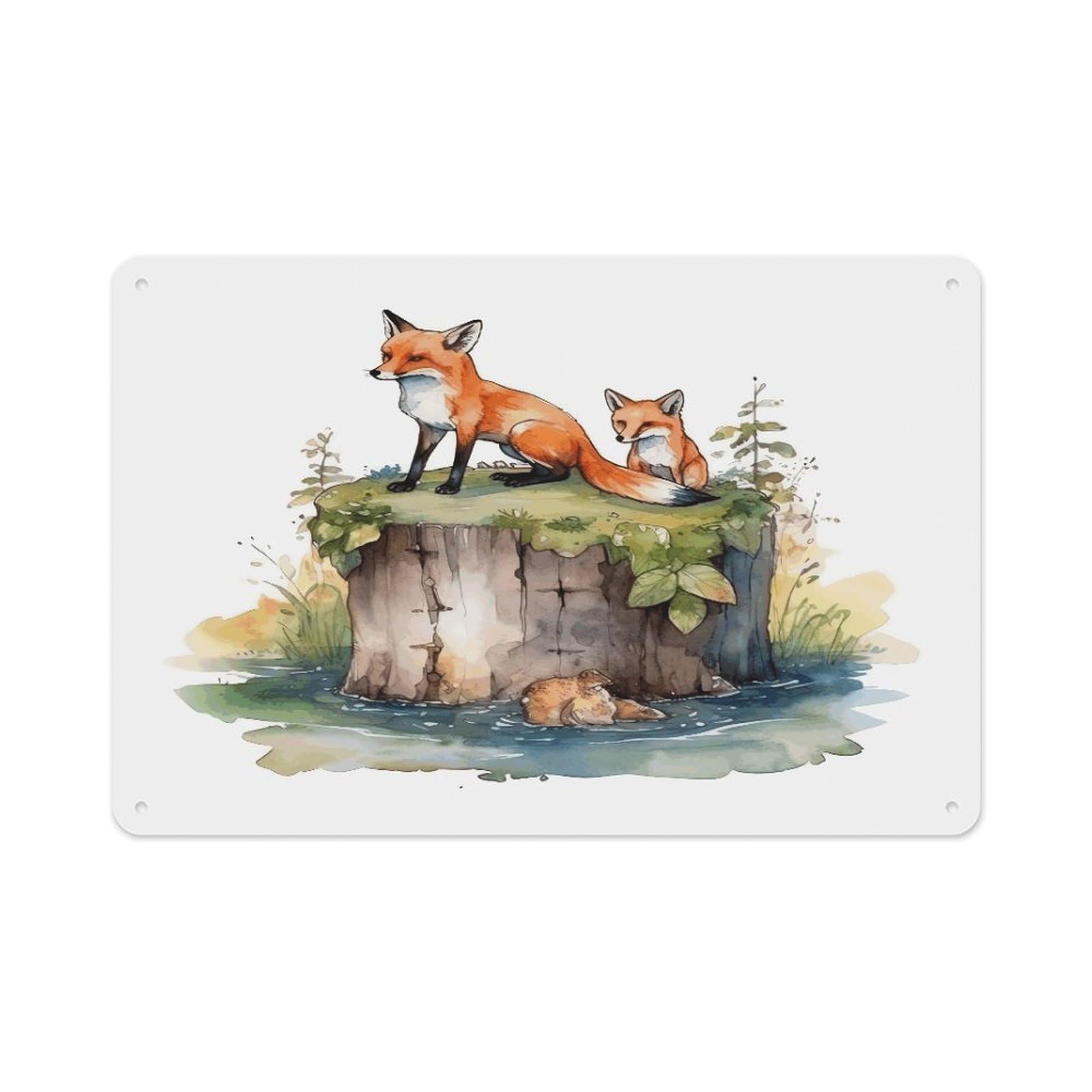 Btcowzrv Style Hand Drawn Fox Metal Sign 7.9 X 11.8 Inch, Aluminum Sign Wall Art Decor Easy To Install, Decorative Plaque For Home Bar Kitchen Pub Shop Garage