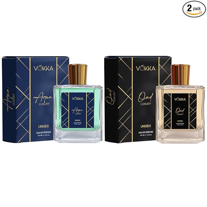 Buy Vokka Oud & Aqua 200 ml | Pack of 2 x 100ml Unisex Luxury Long Lasting Woody Aquatic Perfume Gift Set For Men And Women | Aquatic Scent Eau De Parfum | EDP Fragrance for Gift | Notes: Aqua Woody Musky at Rs. 399