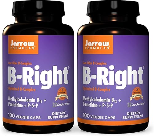 Jarrow Formulas B-Right - 100 Veggie Caps, Pack of 2 - Low-Odor Vitamin B-Complex Formula - Energy & Metabolism Support - Promotes Brain, Heart &