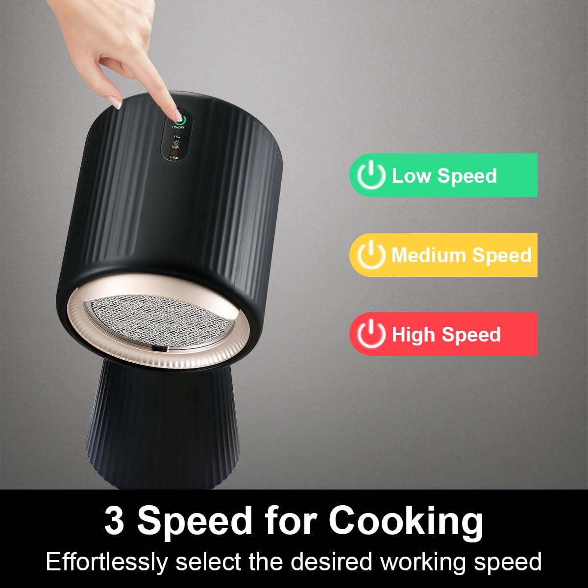 SNDOAS Portable Extractor Fan, 180m³/h Class A+ Desktop Cooker Hood, 3 Speed Recirculating Portable Mini Extractor Fan Kitchen, Touch Control, Black — view 3