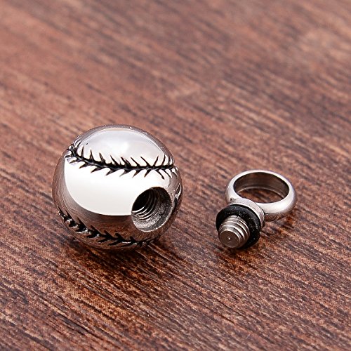 HOUSWEETY Baseball Stainless Steel Round Urn Pendant Necklace Memorial Ash Keepsake Cremation Jewelry (Gift Bag) - Thumbnail 4