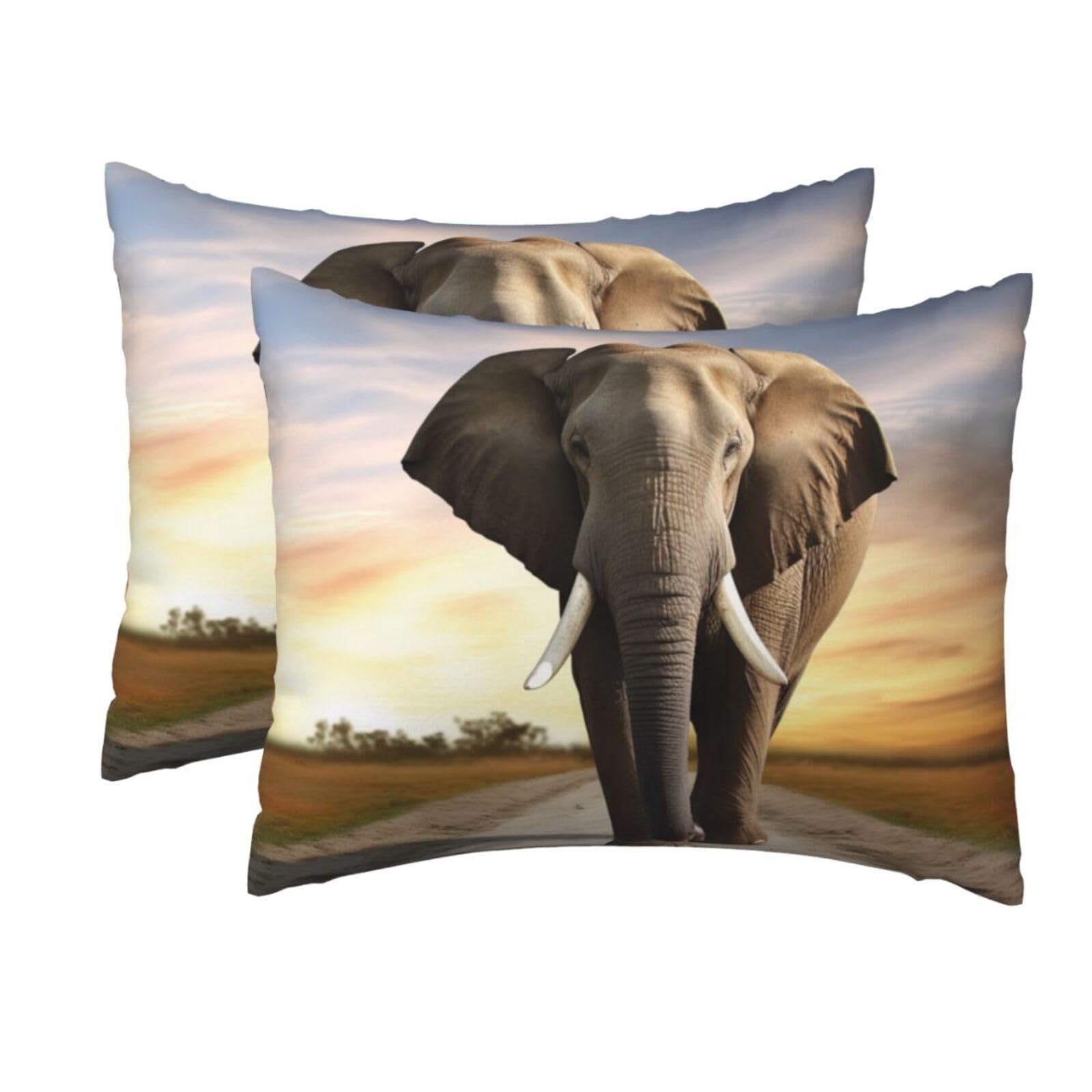 Standard Pillowcases Set of 2, Elephant Walking Pillow Cases for Hair and Skin, Soft Breathable Pillow Cases Cover with Hidden Zipper, 20x26 Inches Pillow Covers for Sleeping Gift Bed Pillowcase