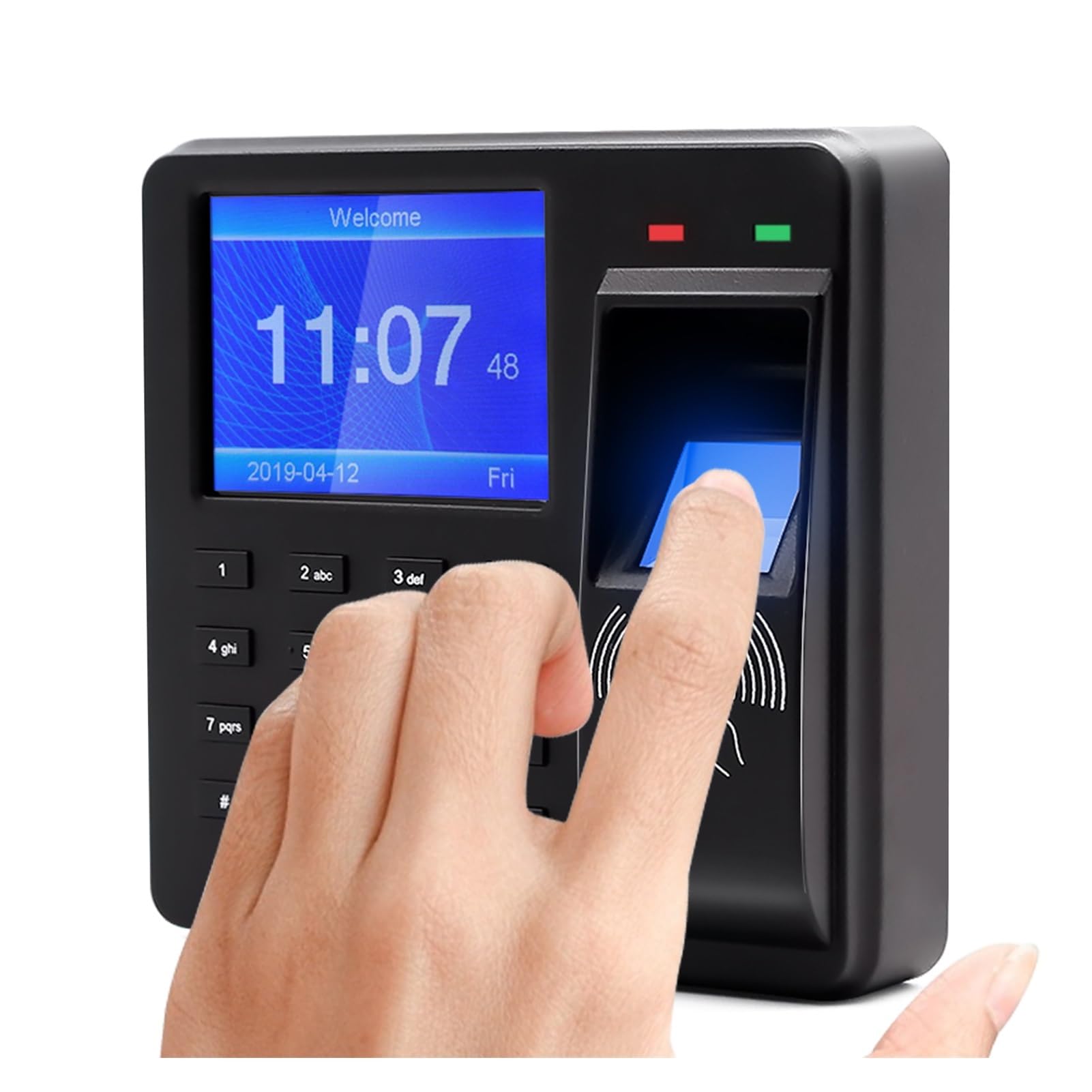 Máquina de Fichaje, Máquina de asistencia 2,4 pulgadas, reconocimiento huella dactilar/contraseña/tarjeta identificación, reloj tiempo, grabadora registro empleado, varios idiomas