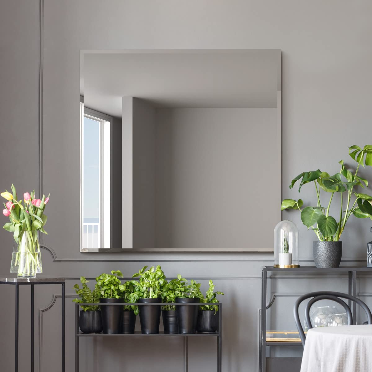 MirrorOutlet The Moderni - Large Bevelled edged Modern Square Wall Mirror 39" X 39" (100cm X 100cm) Silver Mirror Glass On A Black Backing