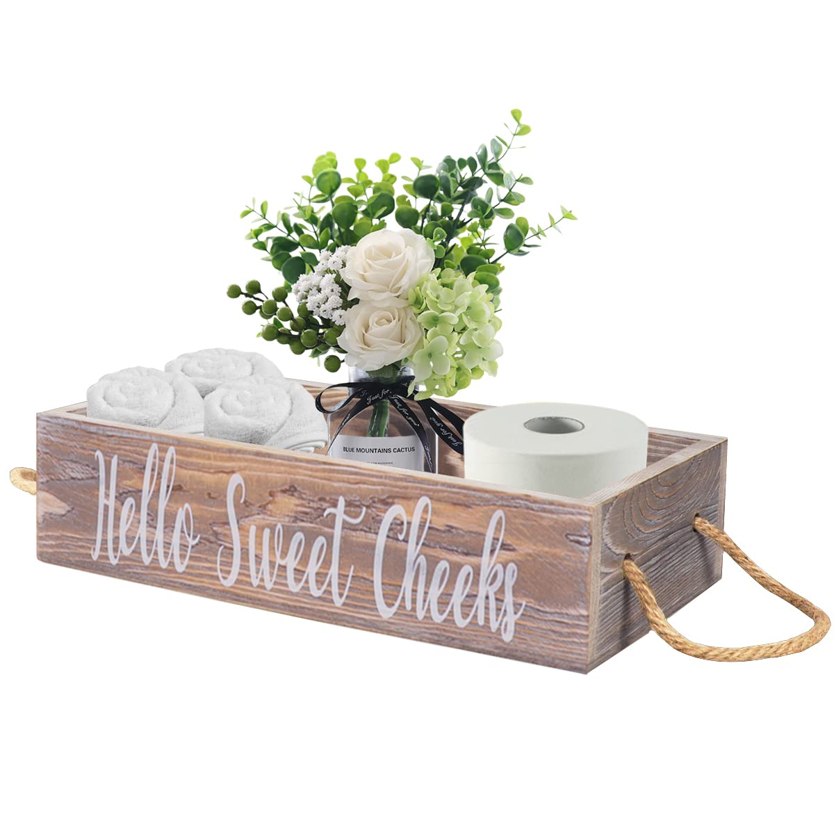 KITCADA Farmhouse Bathroom Decor Box, Toilet Paper Holders, 2 Side with Funny Sayings - Bathroom Decoration, Toilet Decoration, Toilet Paper Storage (Brown)