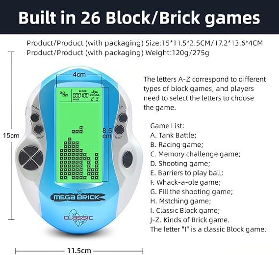 Creative Block Game console Adjustable Green Backlight 26 Brick Games Tank Battle/Racing Kid's Electronic Game Puzzle Retro Handheld Portable Game Machine Toys Children/Festival Gifts (Red)