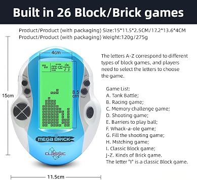Creative Block Game console Adjustable Green Backlight 26 Brick Games Tank Battle/Racing Kid's Electronic Game Puzzle Retro Handheld Portable Game Machine Toys Children/Festival Gifts (Red)