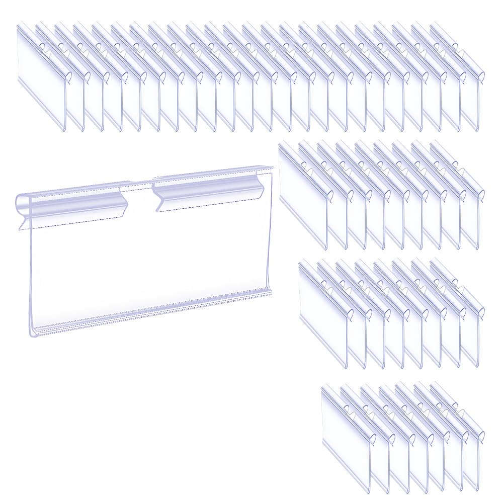 WYAN 50 PCS Clear Plastic Label Holders, Wire Shelf Retail Price Label, 10 x 4.2 cm Merchandise Sign Display Holder, Basket Labels Clip On Labels for Supermarket and Store Price Display