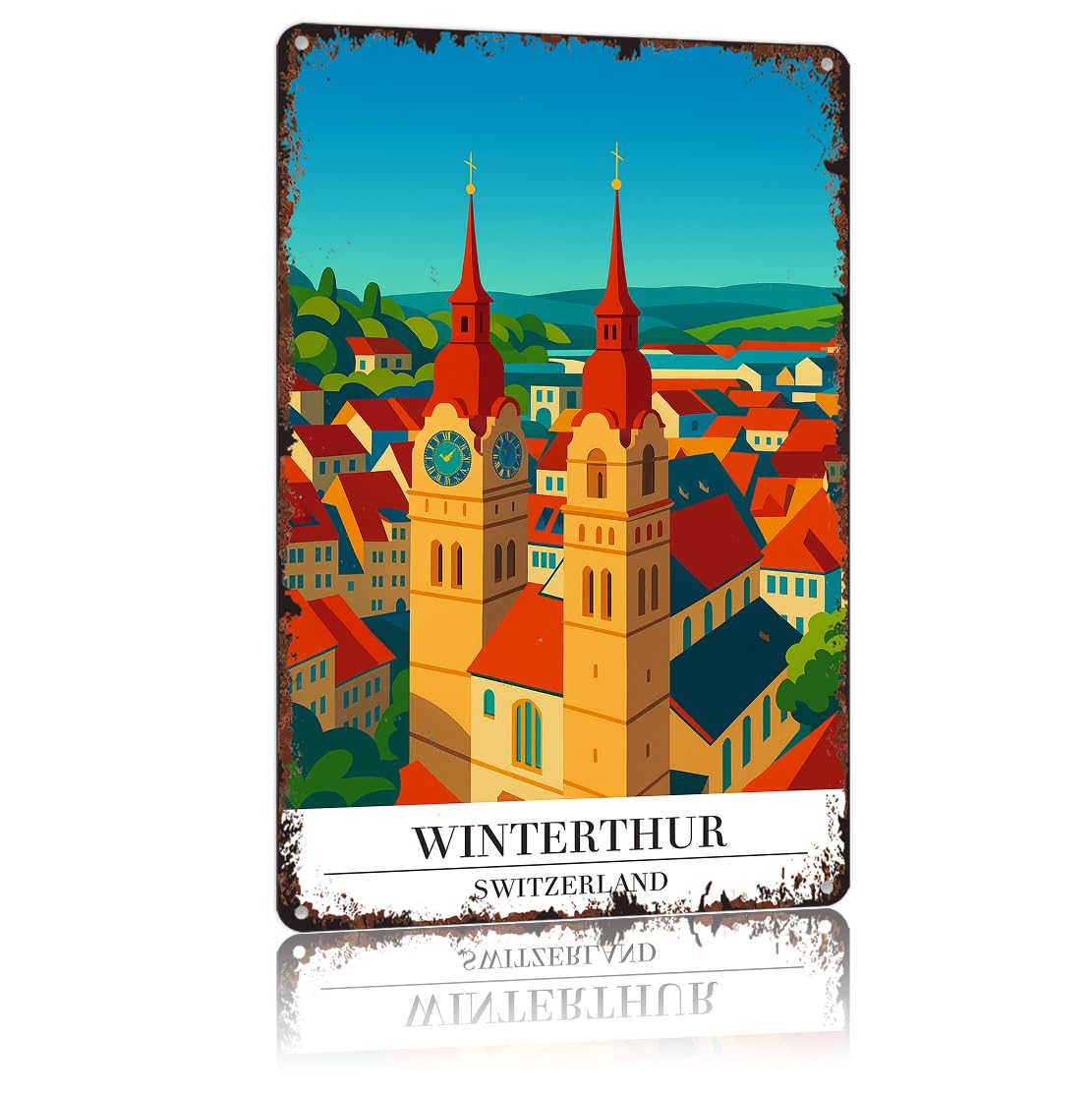 peiyeety Vintage Tin Sign Winterthur Switzerland Poster Funny Metal Sign Aluminum 8x12inch For Bathroom Bedroom Living Room Wall Decor