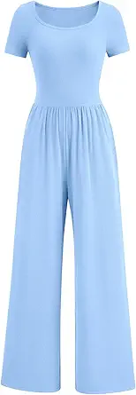 PRETTYGARDEN Women's Summer One Piece Jumpsuits Dressy Casual Short Sleeve Square Neck Wide Leg Jumpsuit Rompers