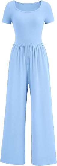 PRETTYGARDEN Women's Summer One Piece Jumpsuits Dressy Casual Short Sleeve Square Neck Wide Leg Jumpsuit Rompers