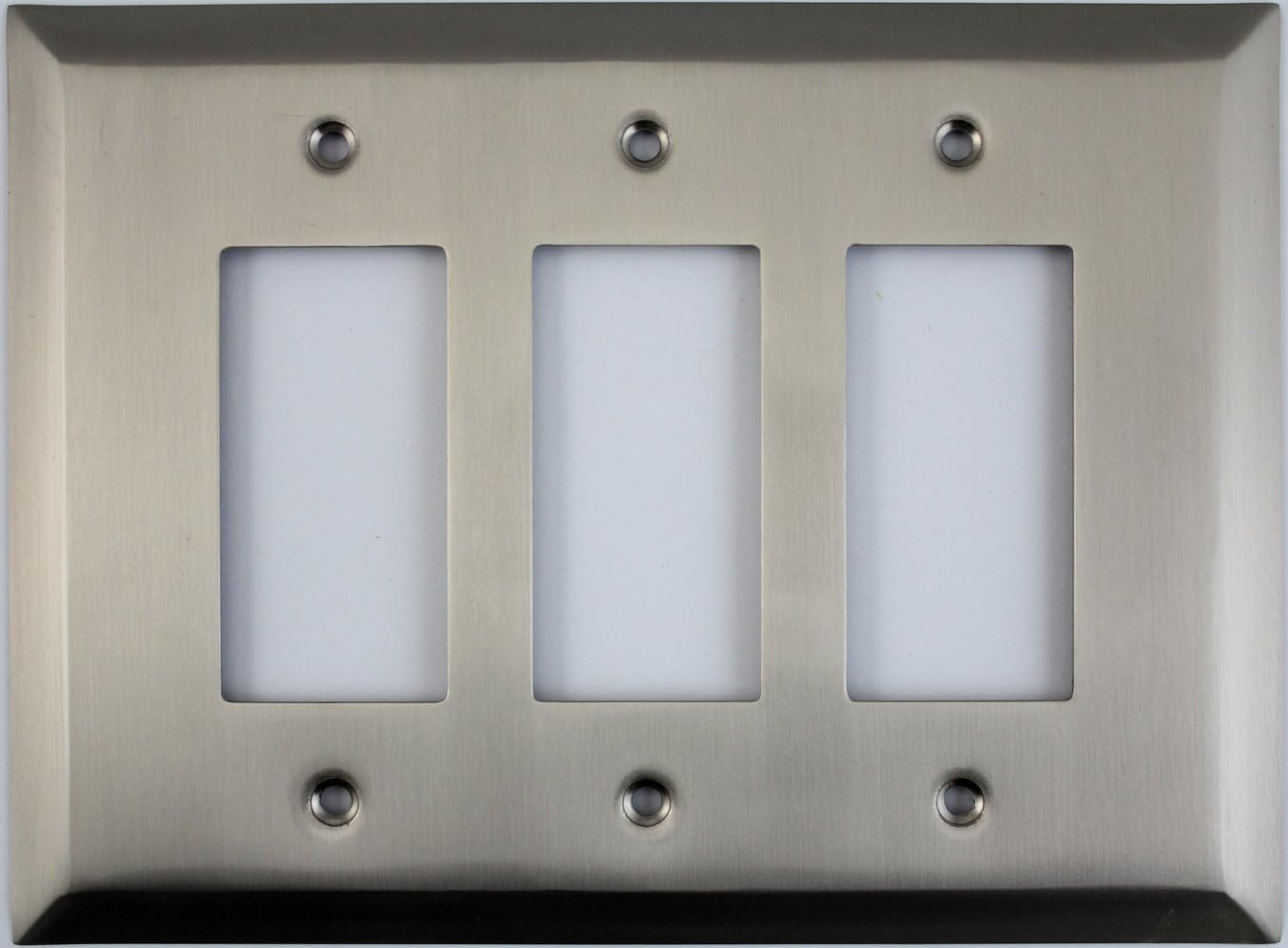 Jumbo Stamped Satin Nickel Three Gang GFI/Rocker Opening Wall Plate