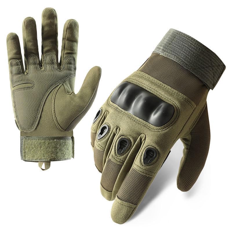 ZaySoo Full Finger Bike Gloves Hard Knuckle Motorcycle Bike Riding Gloves Army Shooting Outdoor Breathable Gym & Fitness, Cycling Riding Gloves for Men and Boys-Free Size (Green)-image-47