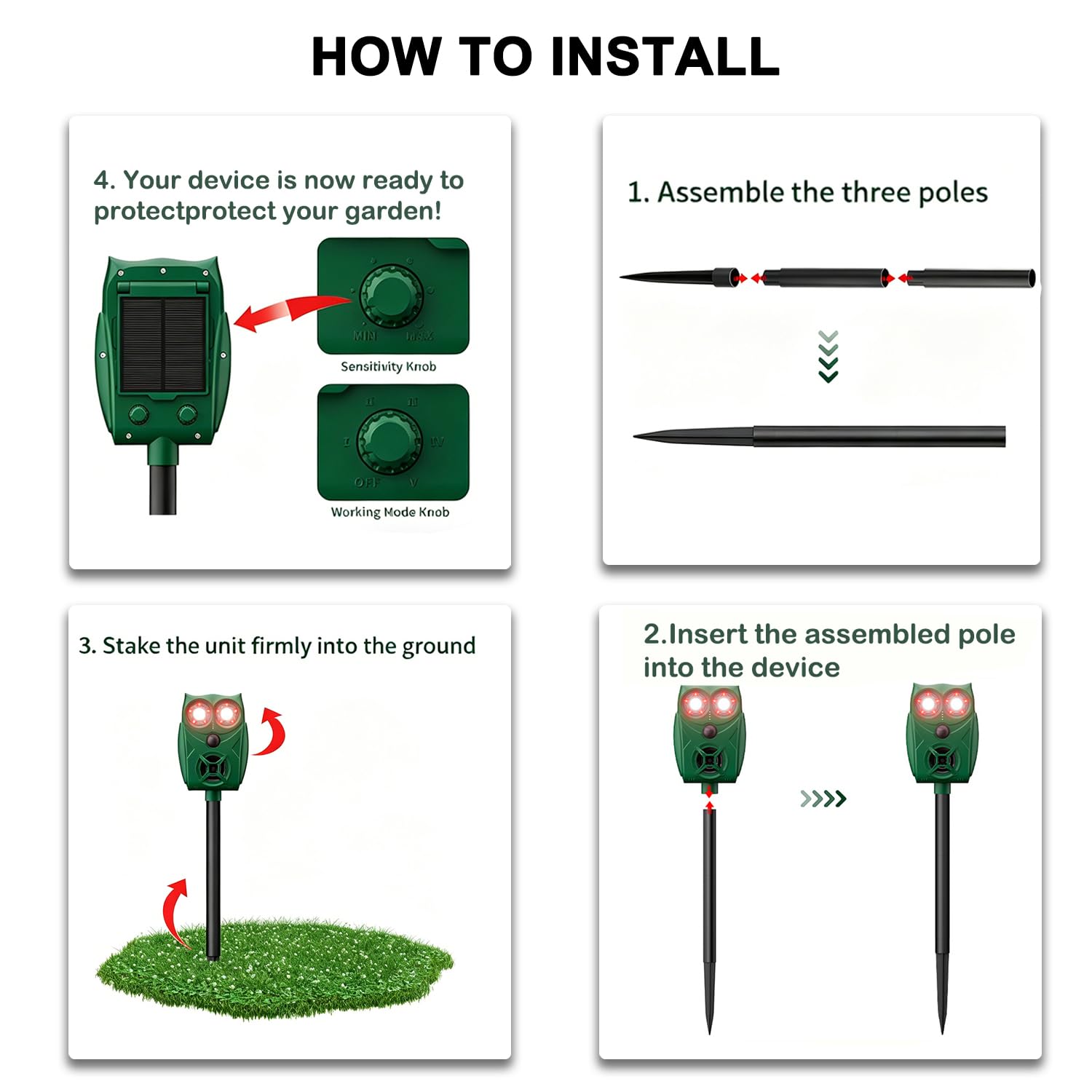 Repellente per gatti per giardini UK, sensore PIR LED flash con 5 modalità, ricarica solare e USB, spaventapasseri per animali a ultrasuoni, impermeabile IP65, deterrente per esterni, per gatti, volpi