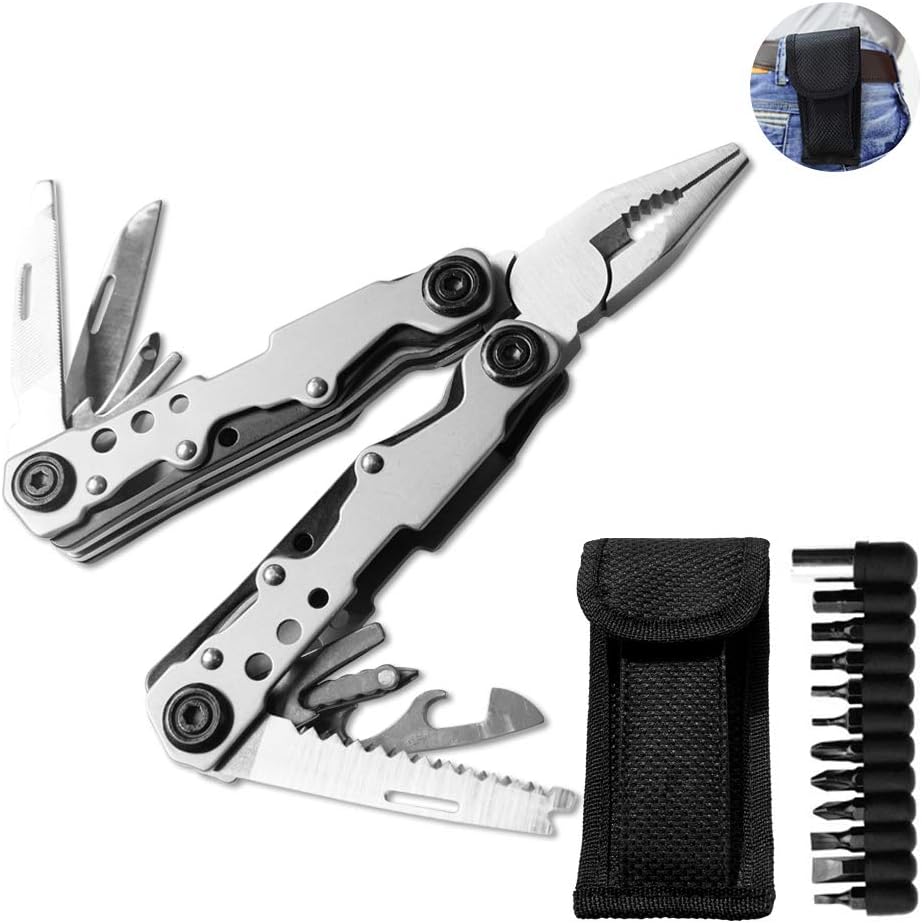 Multi Tool Pliers Set 24-in-1 Folding Pliers Pocket Combo Tool with 11 Screwdriver Bits for Outdoor Camping Fishing Hunting Hiking Repairing DIY