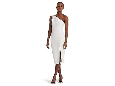 LAUREN Ralph Lauren Buckle-Trim One-Shoulder Cocktail Dress (White) Women