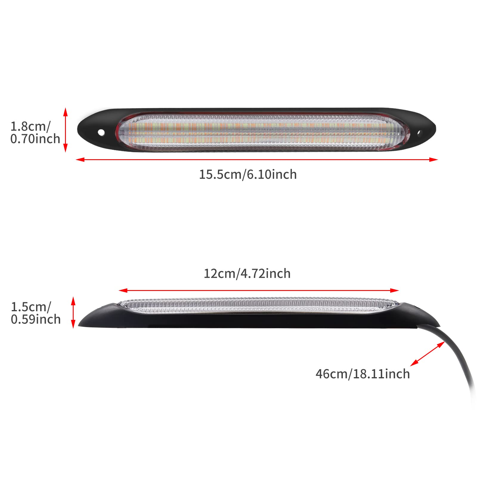Feux de jour à LED, 15,5 cm 12 V LED bande lumineuse de voiture DRL clignotants à circulation ambre/blanc barre lumineuse de conduite, 2 pièces