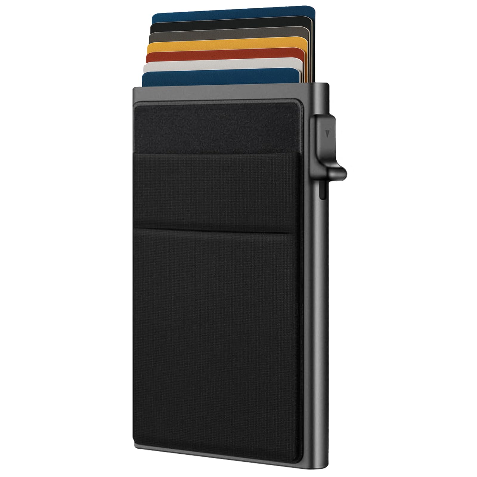 yiuinsaybag Ultra-Slim Metal Wallet for Men - RFID Blocking Minimalist Pop Up Card Holder ，Elastic Pocket for Cash and Coins, black, Minimalism Slim Pop Up Wallet-picture-36