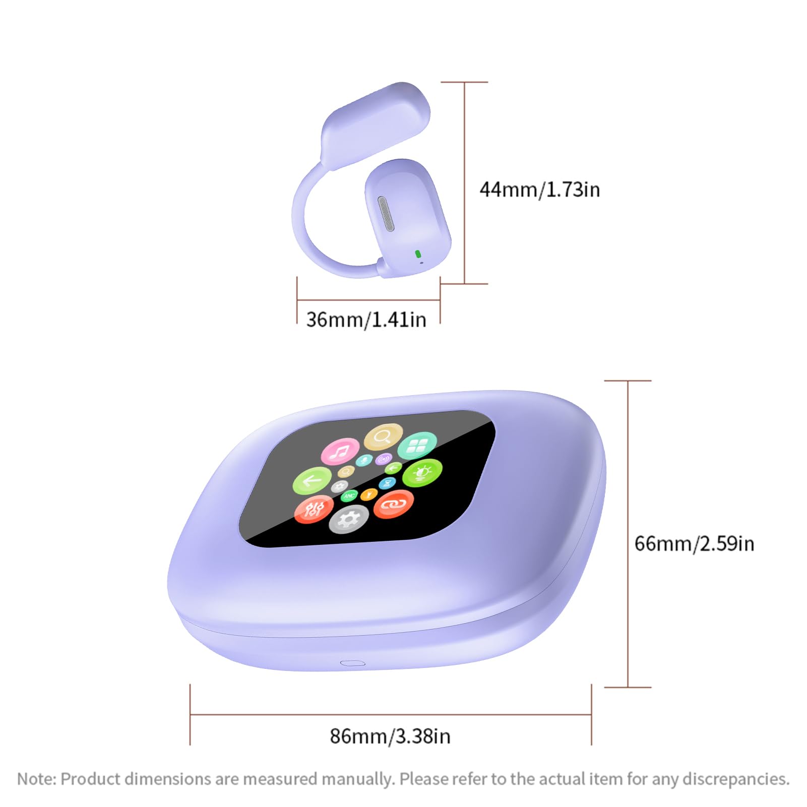 Auricolari Wireless con Gancio per L'orecchio, Comode Cuffie per Traduzione AI con Sottotitoli in Tempo Reale, Cuffie da Gioco a Bassa Latenza Allenamenti/viaggiatori (Viola)