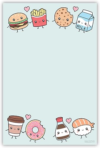 Lindas notas adhesivas Kawaii Food Love | Cuaderno de notas de humor alimentario, tarjeta de notas para regalo de amantes de la novedad, 50 páginas