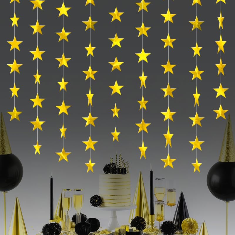 Gold Shining Star Hanging Garland Gold Hanging Sparkling Star Streamer Glitter Bunting Banner Twinkle Backdrop for Wedding Baby Shower Birthday