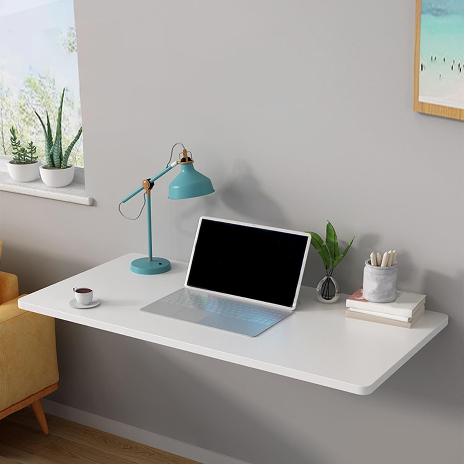 HczioN Wandtisch, Klapptisch Massivholz Wandmontierter, scrivania sospesa salvaspazio, Bianco, 80/100/120/140 cm, progettata per Heimbüro, Wohnzimmer, Arbeitszimmer, Schlafzimmer und sogar kompakte