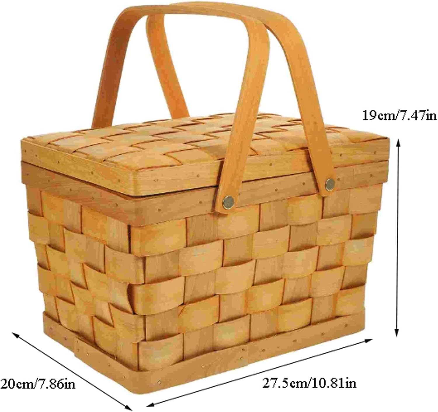 Woodchip Braided Picnic Basket with Lid & Movable Handles – Handwoven Storage Basket for Fruit, Gifts, Home Decor, and More