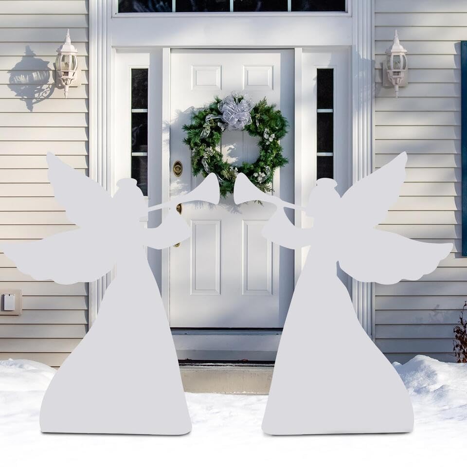 Gerrit 3FT Set of 2 Christmas Angel Yard Decorations Weather-Resistant PVC 4 Stakes, White, rxze001