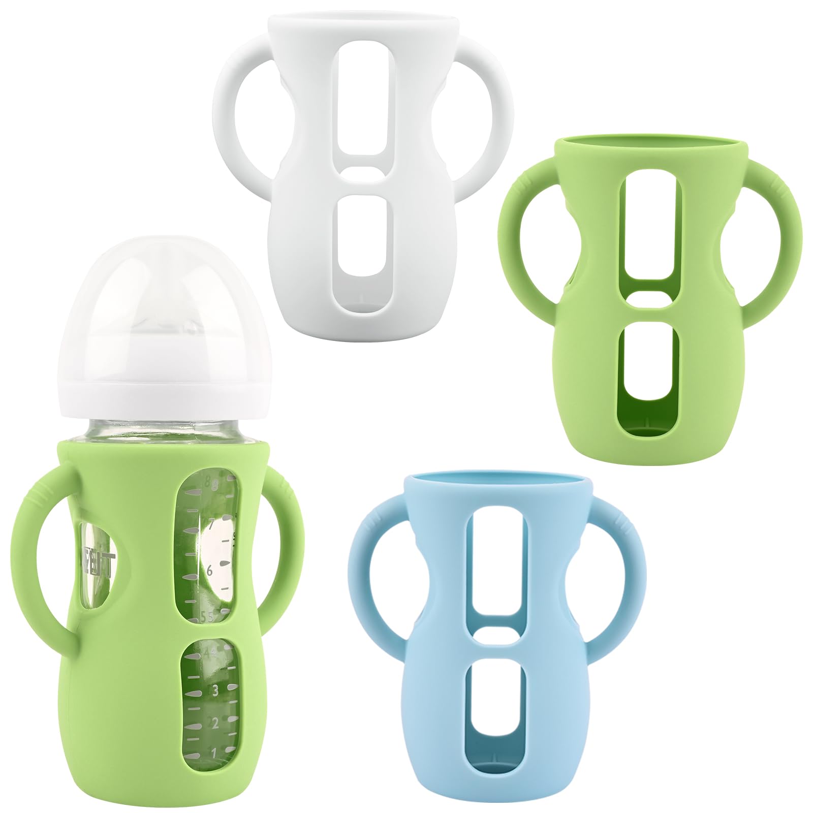 3 Pack Silicone Sleeves for Avent Natural Glass Baby Bottles, Anti Breakage Baby Bottle Holder with Handles, Compatible Philips Avent Glass Natural Baby Bottle 8 oz