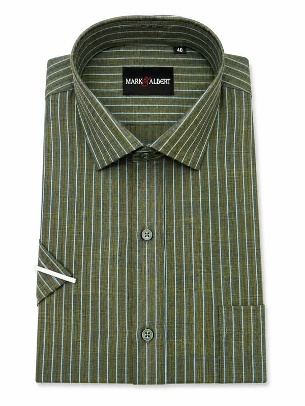 Image of MARK & ALBERT Men's Half Sleeve Cotton Linen Striped Shirt