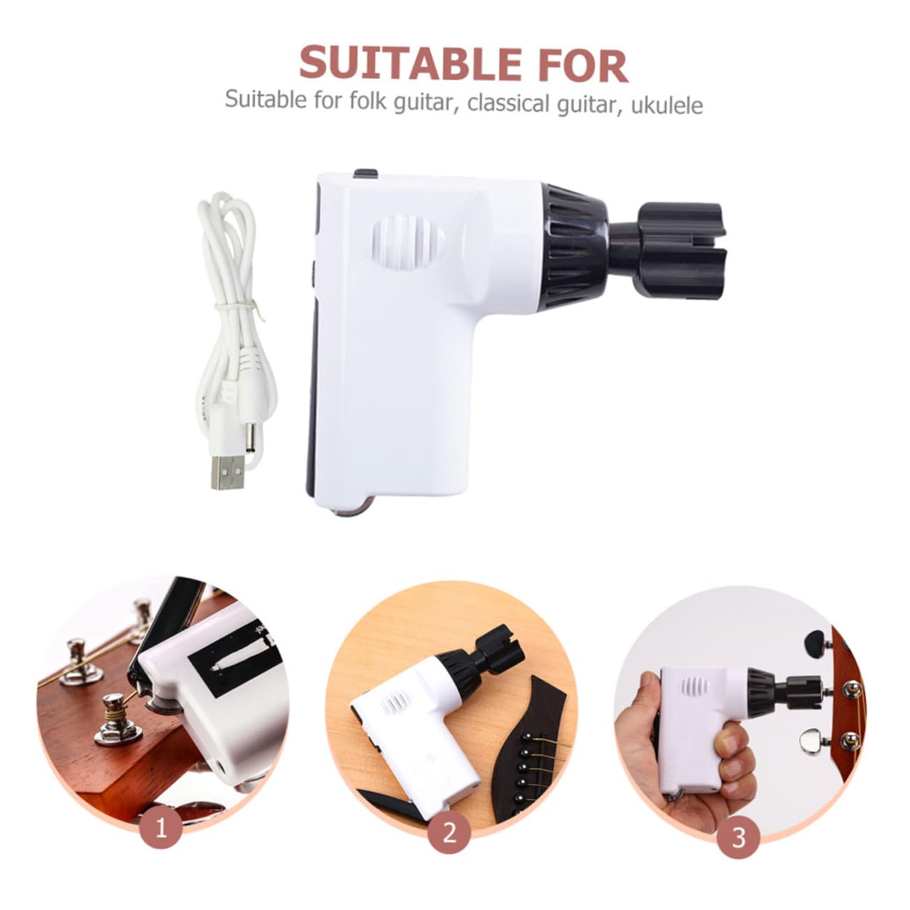Avvolgicorde Elettrico Multifunzione per Chitarra Bianco Abs | Chitarra Folk e Classica, Accessorio per Avvolgimento Corde, Strumento di Riparazione