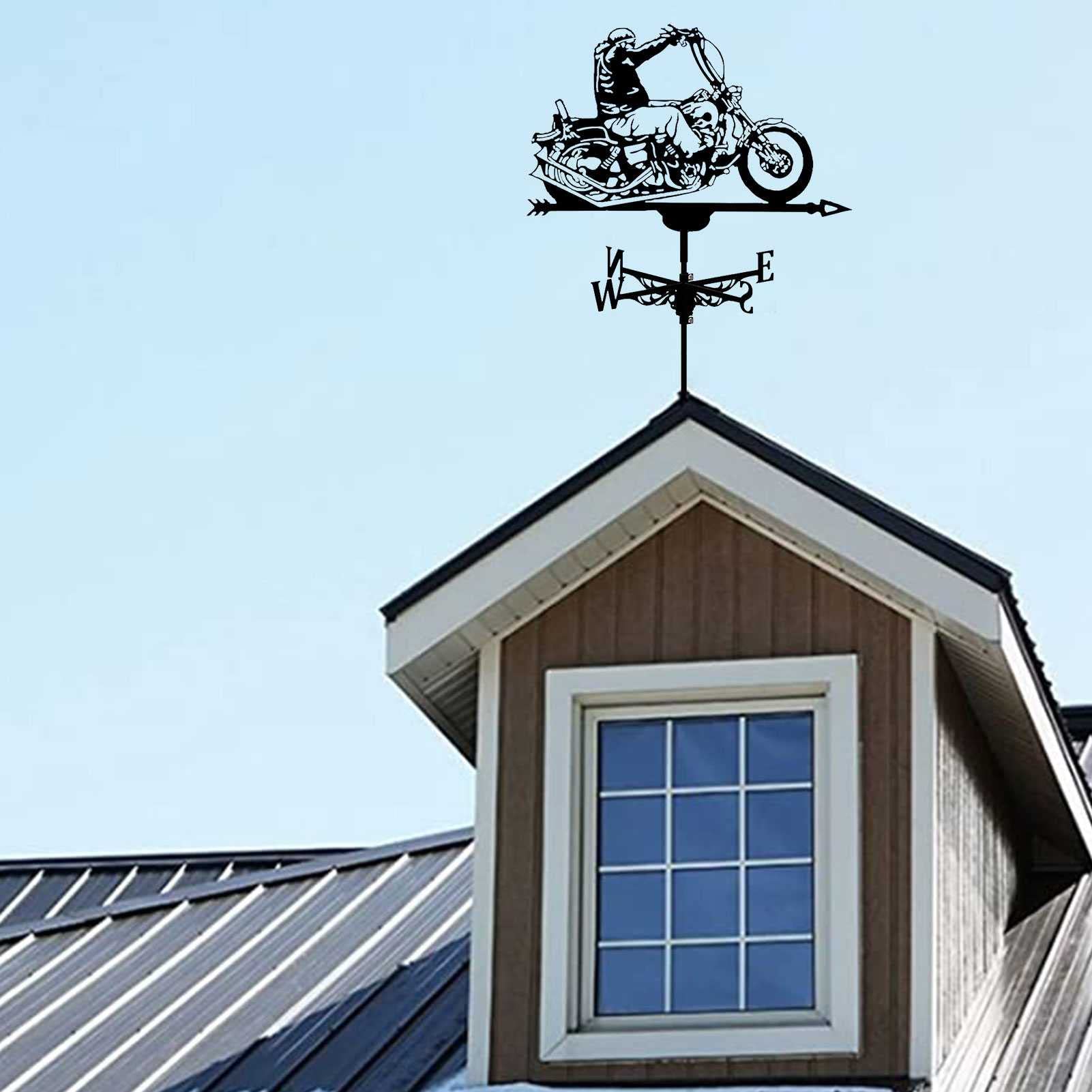 ANCHA Store Motorrad-Wetterfahnen, Schwarze Wetterfahne, Edelstahl-Farbmesswerkzeug, für Gartendachdekoration