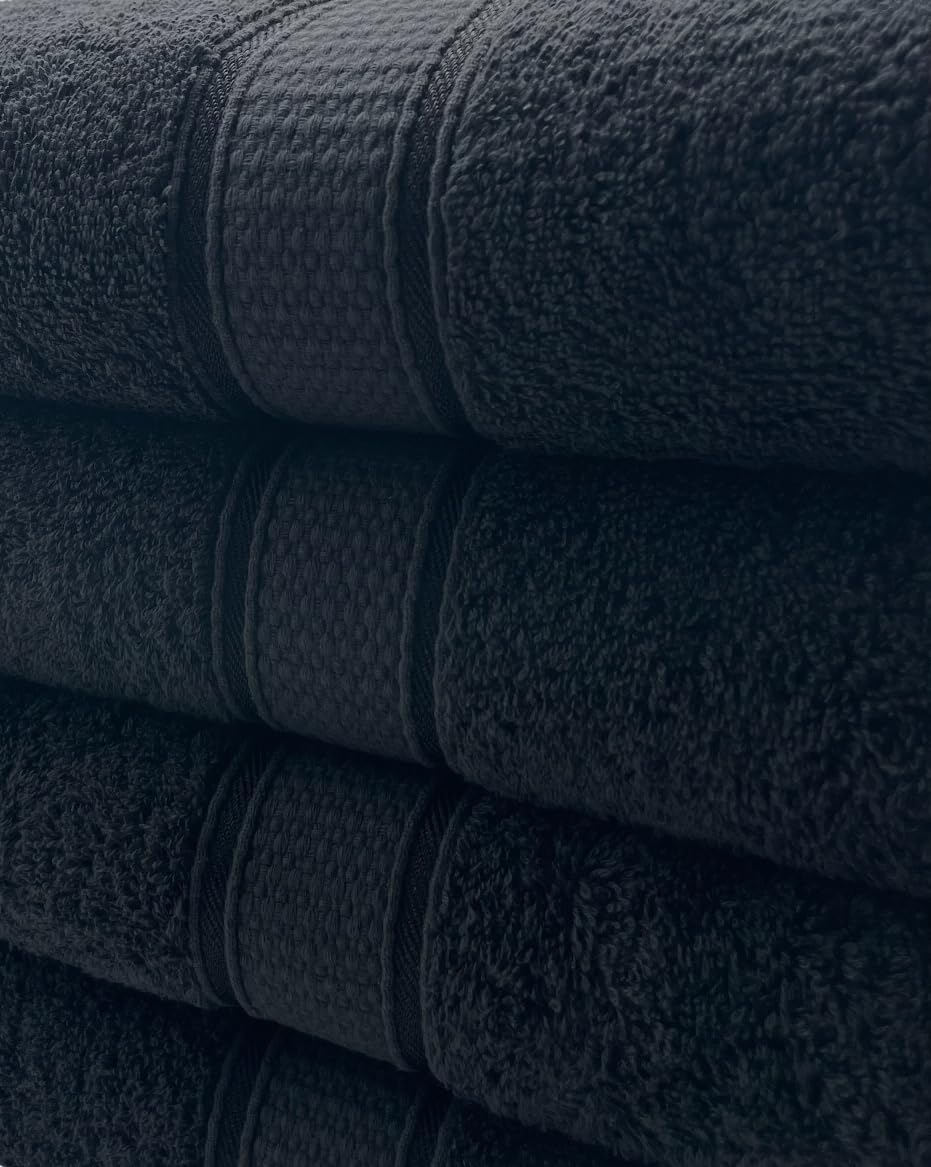 Badetücher 4er Set 70x140 cm, 100% Baumwolle, 550 g/m² Premium Frottier, Oeko-TEX Standard 100, saugstark, schnelltrocknend, weich, fusselarm, 2 Aufhänger (Schwarz, 4 Badetücher (70X140cm))