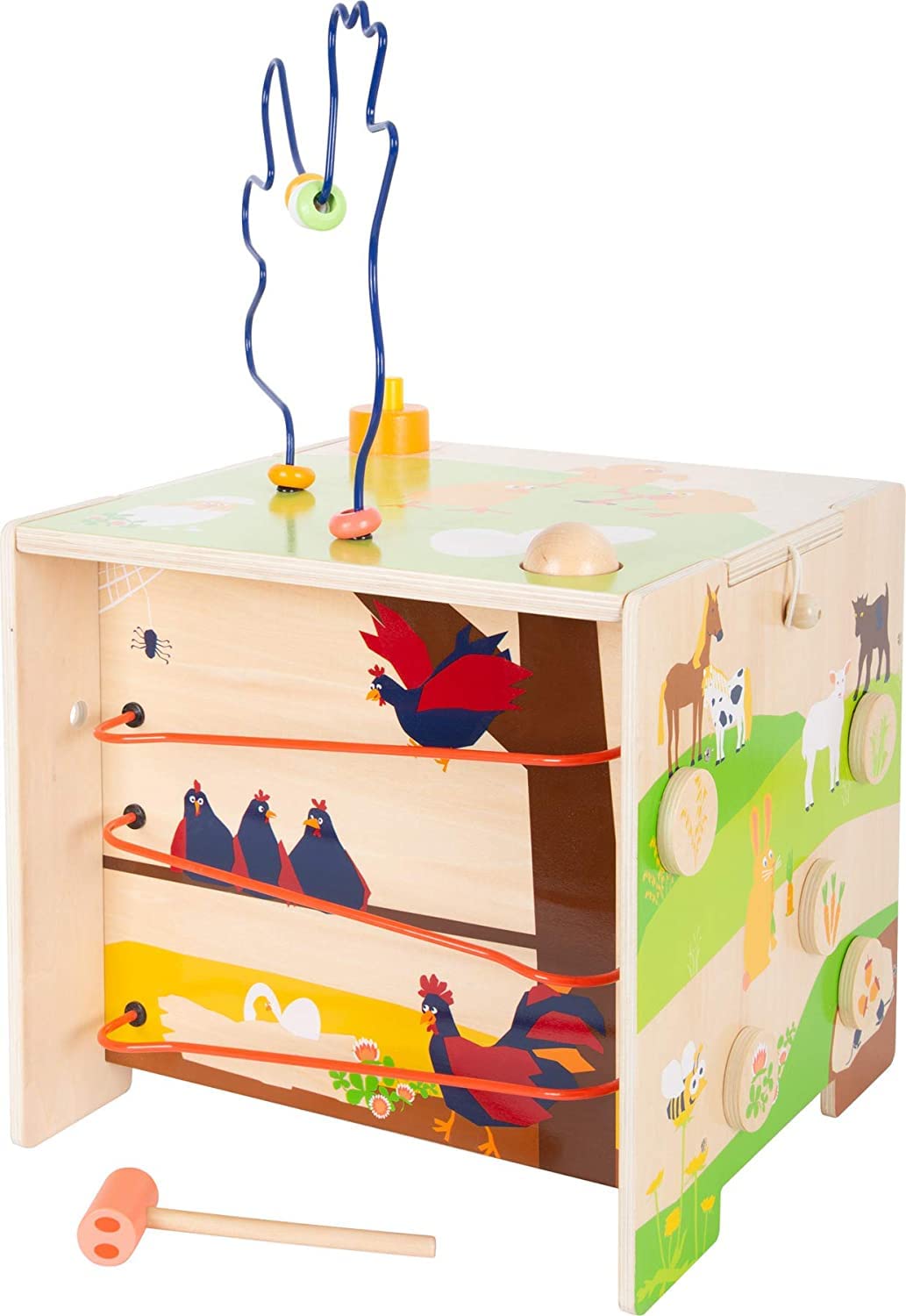 Small Foot 11733 Country Life Motor Activity Cube made of wood w/bead maze, insert & colour sorting game, ages 1+ years — image 1