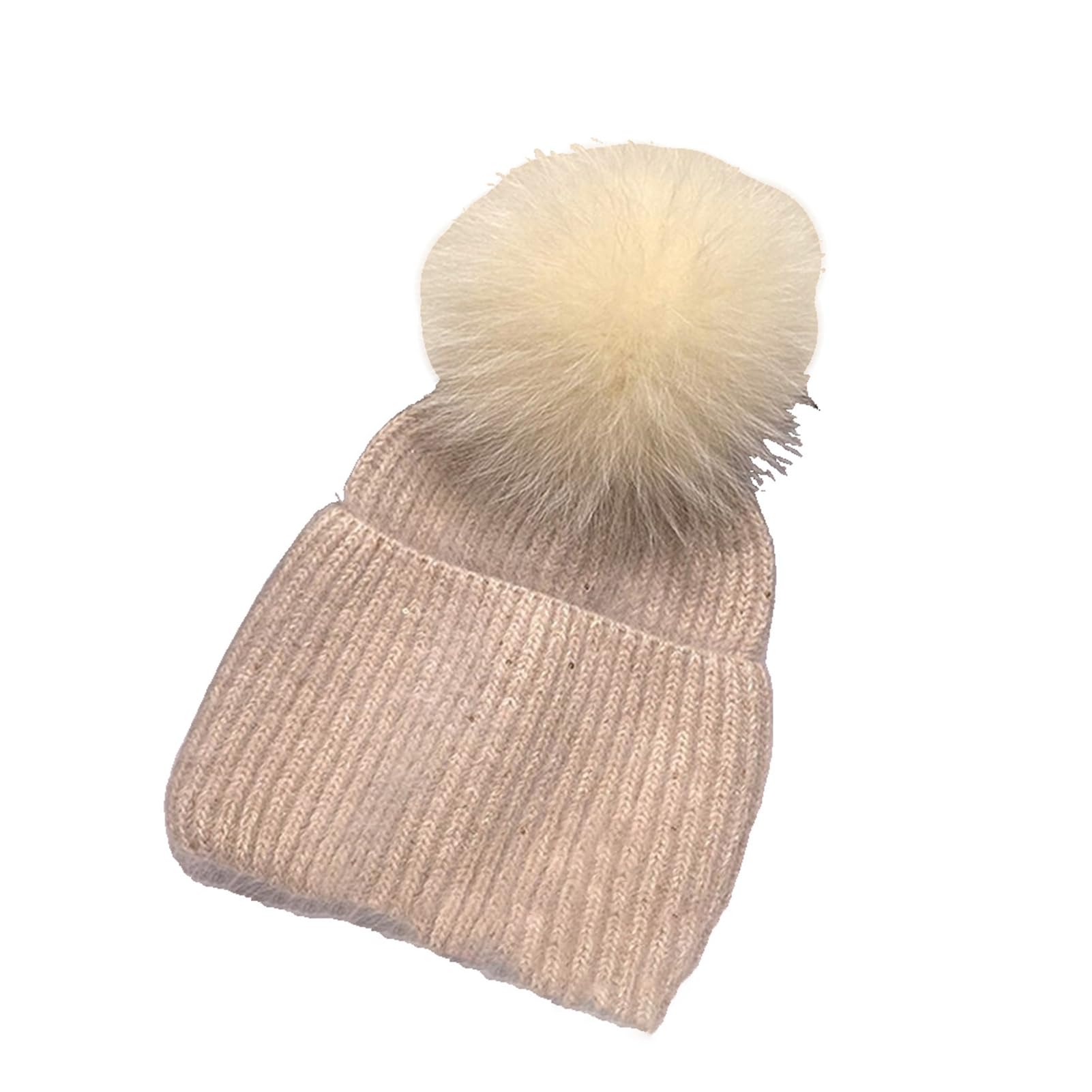 Gorro de Invierno para Mujer, Gorro de Punto con pompón, Gorro para Mujer (Beige, Talla única)