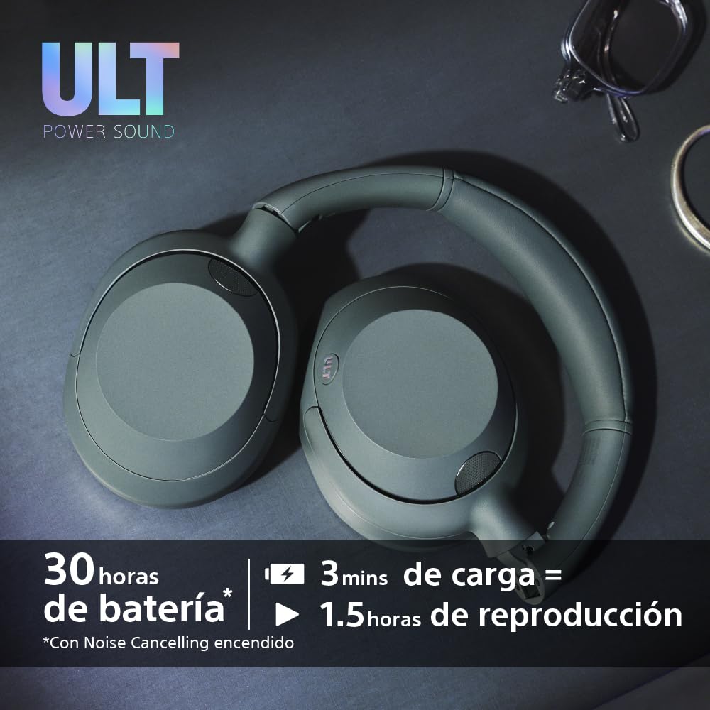 Sony ULT Wear Auriculares inalámbricos con Noise Cancelling, ULT Power Sound, Ultimate Deep Bass, Mismo procesador Que los WH-1000XM5, Llamadas nítidas, 30 Horas de batería, iOS y Android, Negro