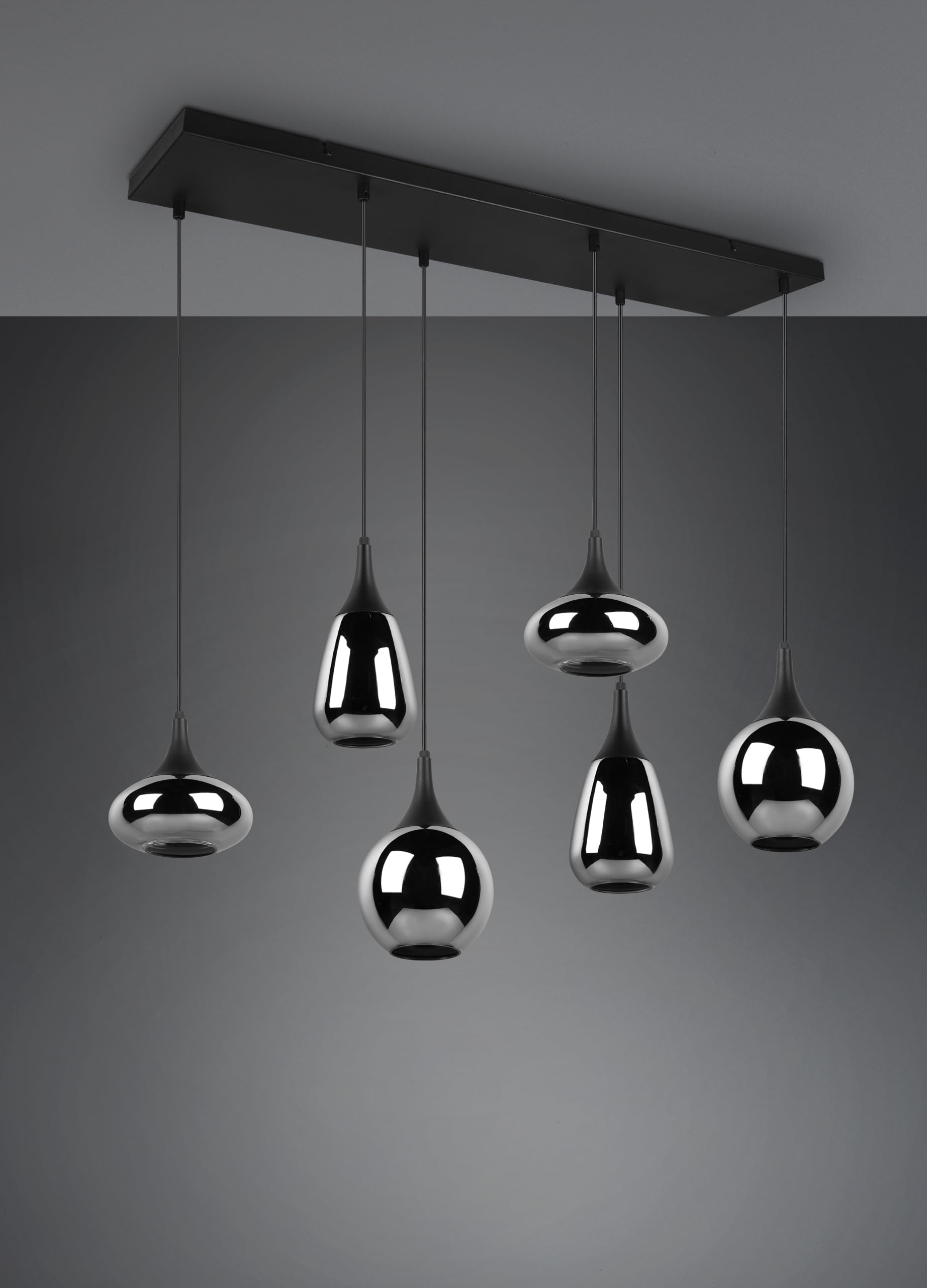 Trio Leuchten Pendelleuchte Lumina 317000632, Metall Schwarz matt, Glas chrom bedampft, exkl. 6x E14, Smoke