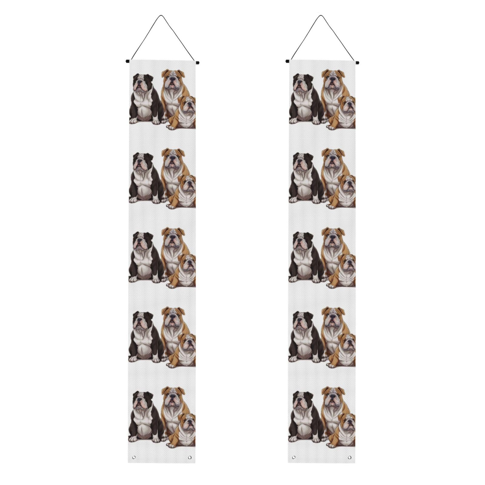 English Bulldogs Porch Banner 2PCS, Summer Hanging Flag Party Porch Sign Front Door Hanging Decorations for Indoor Outdoor Holiday Yard Decor Wall Backdrop 71 x 12 Inch