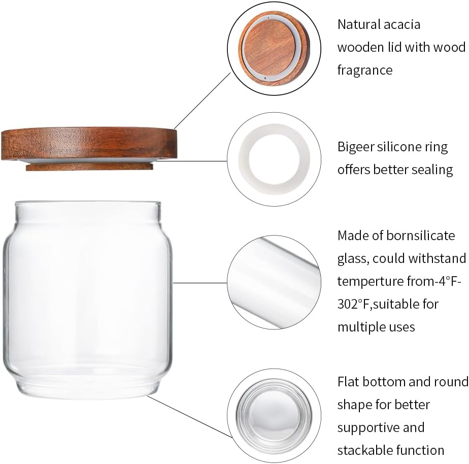 Glass Storage Containers Set of 4, 15 FL OZ High Borosilicate Glass Jars Kitchen Food Canisters with Acacia Wood Lids for Coffee Beans/Sugar/Tea/Nuts - Image 4