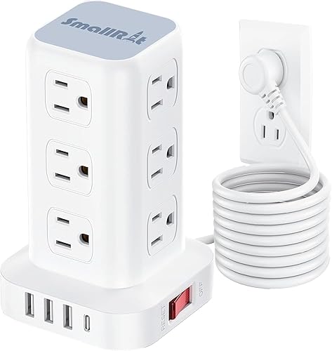 Miniatura 8 de PD20W Regleta de Alimentación Torre Protector contra Sobretensiones con USB 12 Salidas con 4 Puertos USB (1 USB C), Enchufe Plano Cable de Extensión