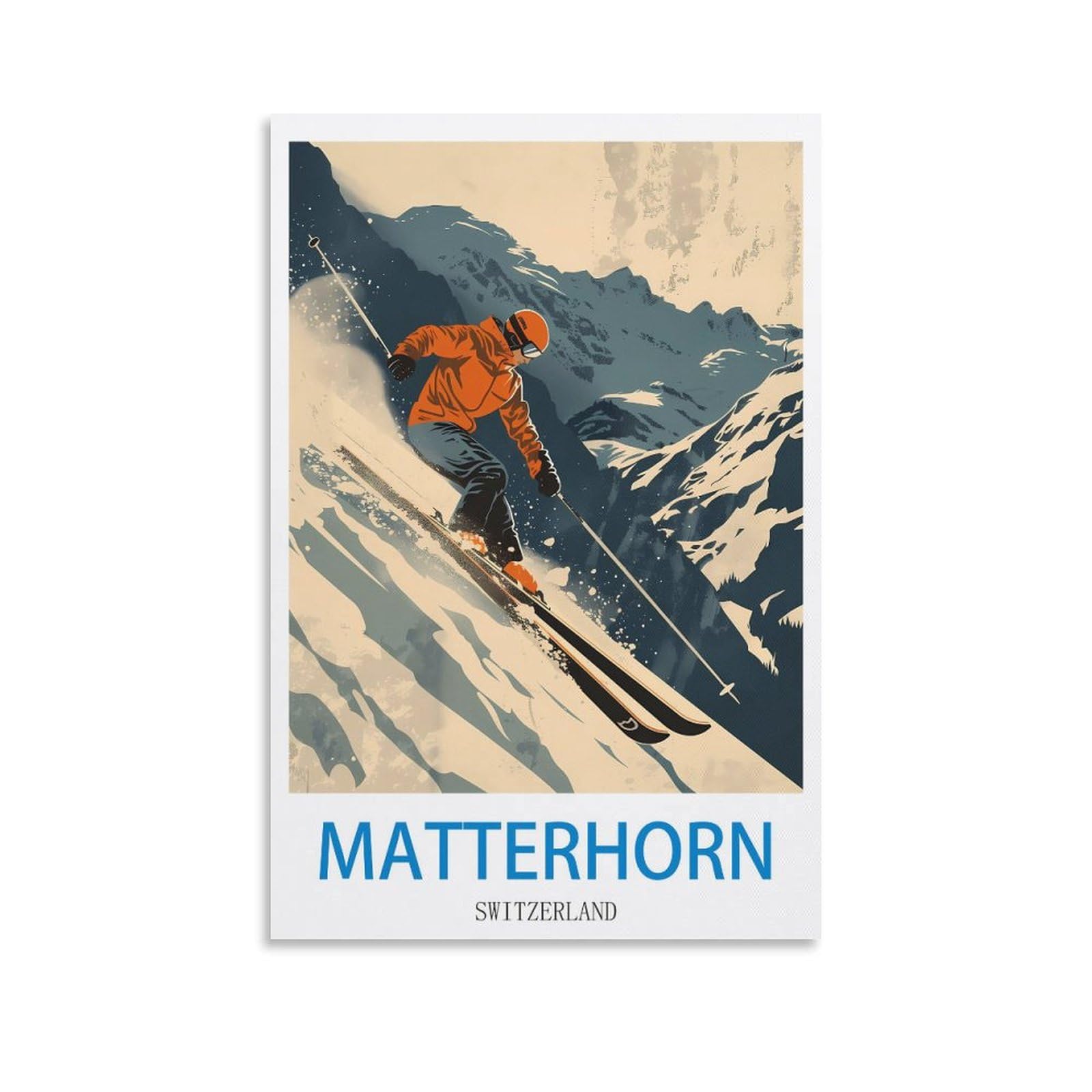 HeyBox Matterhorn Switzerland Vintage Travel Posters Ski 08x12inch(20x30cm) Canvas Prints Wall Art Paintings for Home Office Living Room Decor