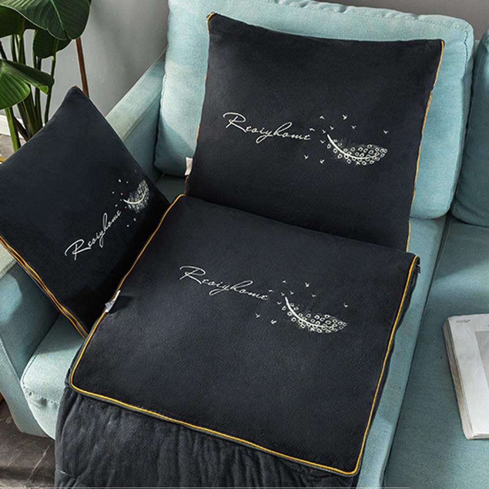Set cuscino e coperta da viaggio, set coperta e cuscino in morbido peluche, con cerniera, cuscino e coperta da viaggio 2 in 1, coperta pieghevole per auto, necessità familiari (47 * 63 pollici)