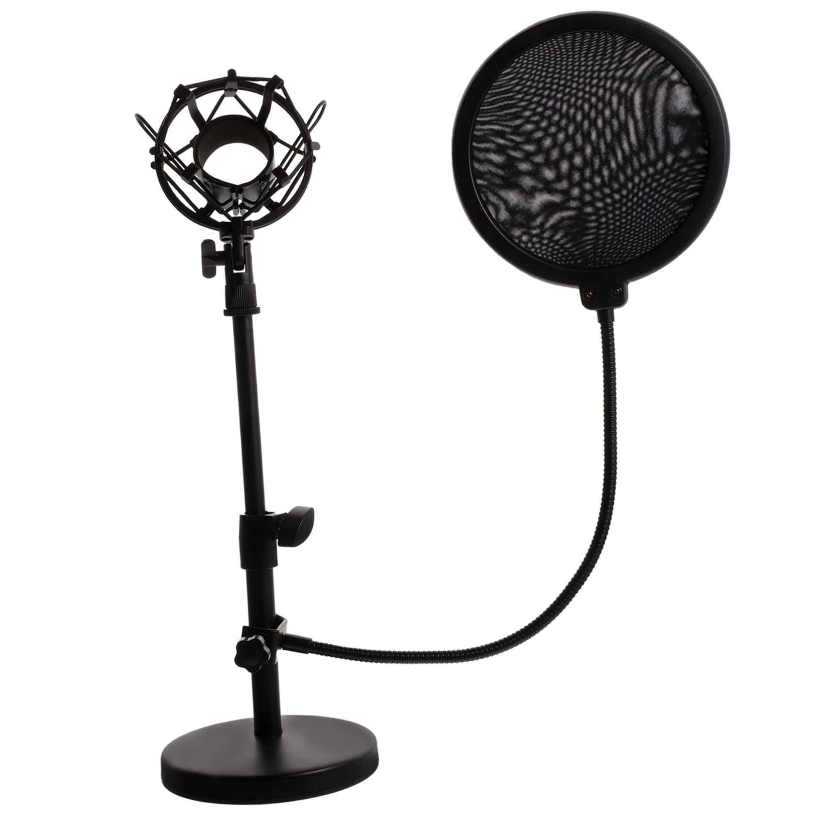 Supporto Microfono da Tavolo Regolabile Anti-vibrazione Nero | Struttura in Metallo, con Filtro Pop e Ripiano di Sostegno, per Studi Audio e Voice Over