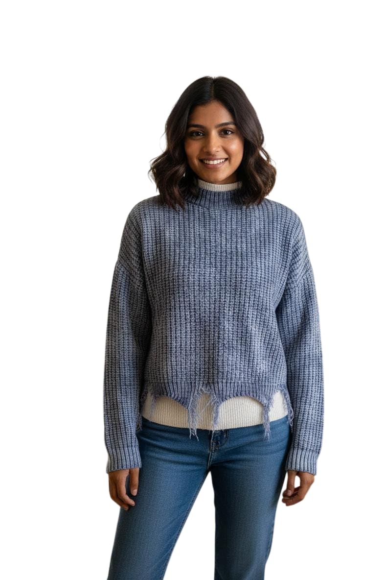 Women Sweater for Winter Woollen Velvety Texture Warm Stretch Relaxed Fit Sweaters for Women Winter Casual Soft & Cozy Blue-image-1
