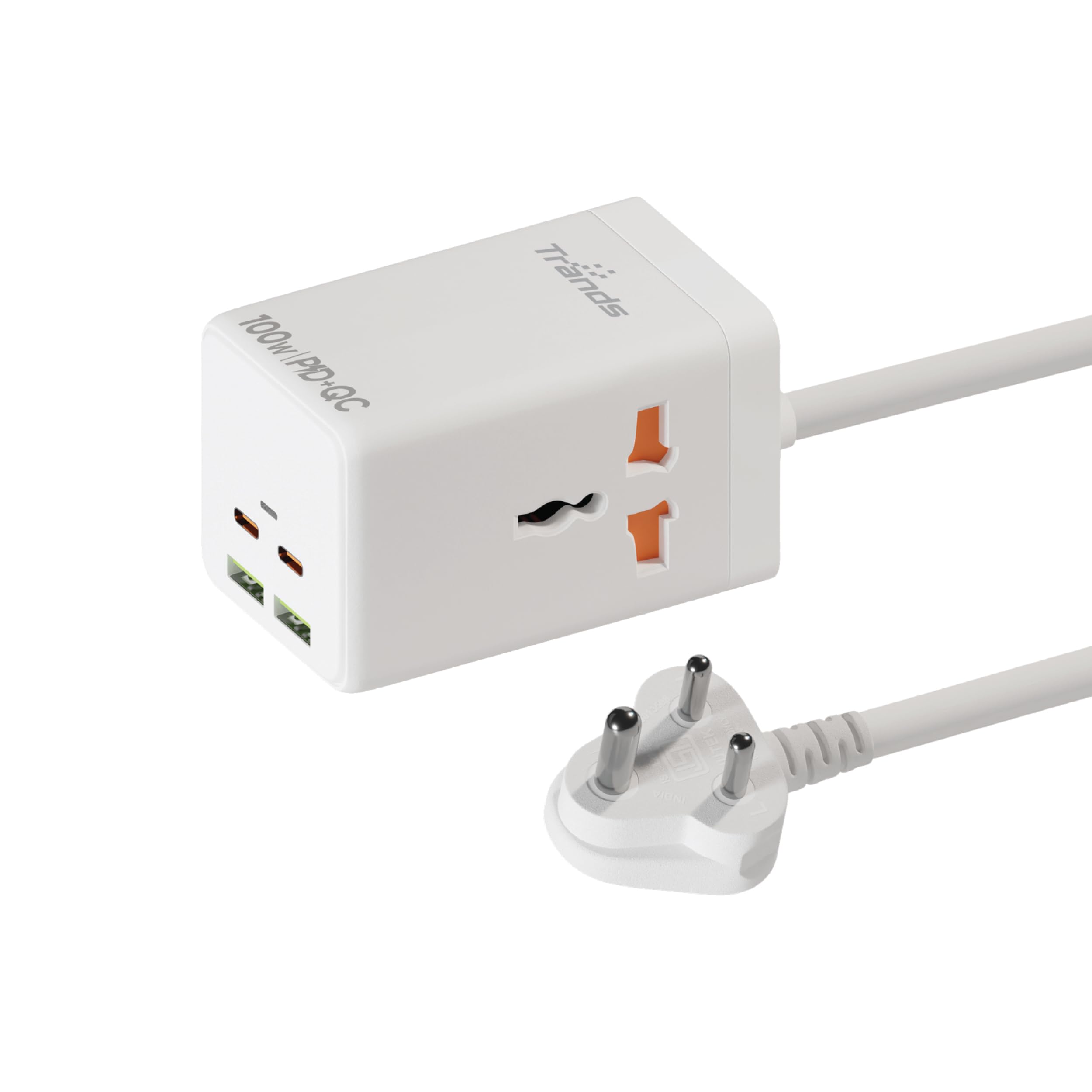 Trands Ampflow Surge Power Hub 100W PD & QC Fast Charging, 2 Type C PD Ports, 2 USB A Ports, 2 AC Power Sockets, 1.5M Cable, Fire Resistant ABS Body, Multi Device Charging Station for Home Office-image-24