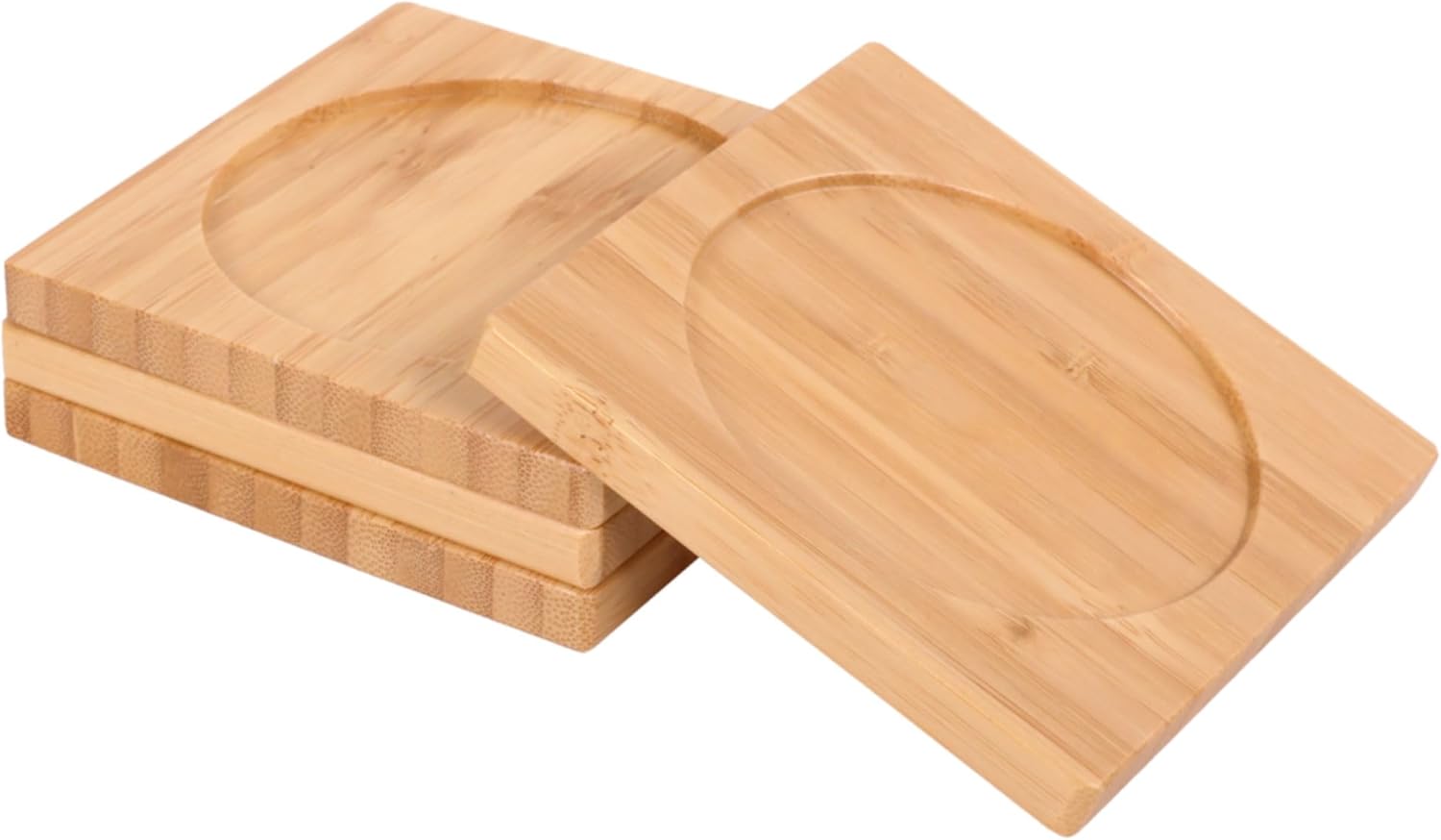 Eco-Friendly Natural Bamboo Square Coaster Set, 4 Pieces