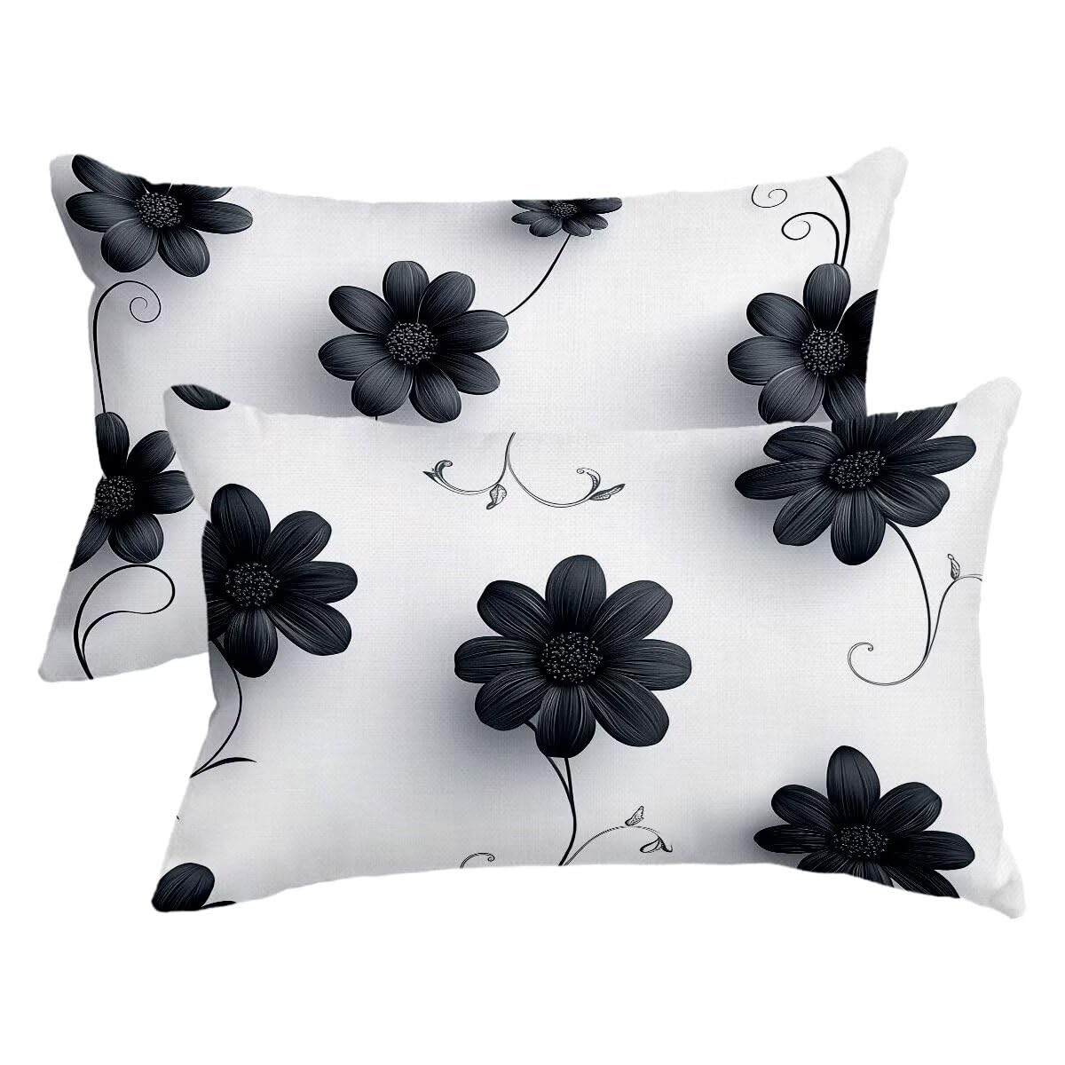 Housse coussin 50x70 exterieur impermeable floral blanc anti-tache lot de 2