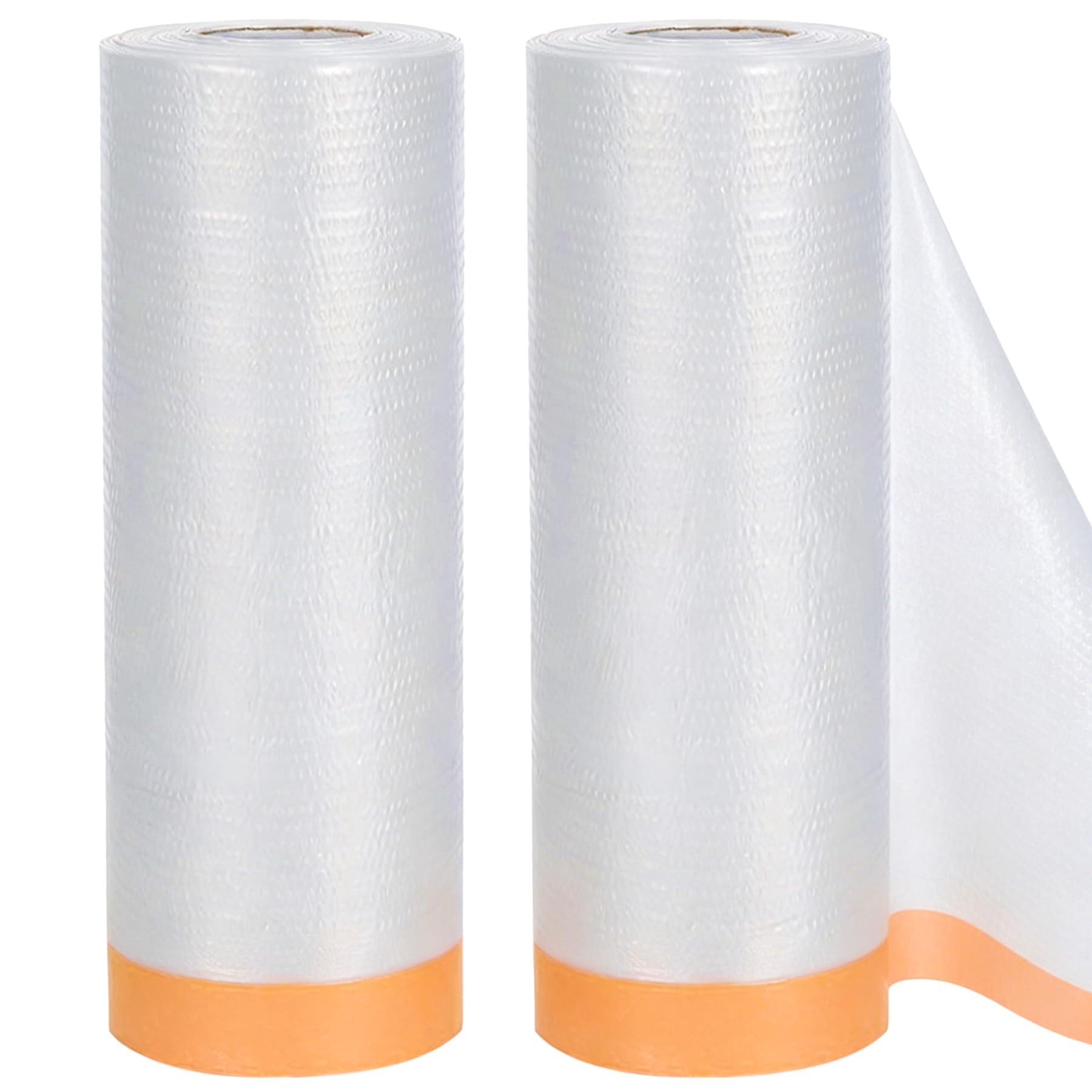 HRJZF 2 Rolls 2.7M x 20M Dust Sheet Rolls,Masking Film Rolls with Self-Adhesive Tape,Plastic Dust Sheet,Drop Film Pre-Taped Masking Film for Painting Decorating Covering