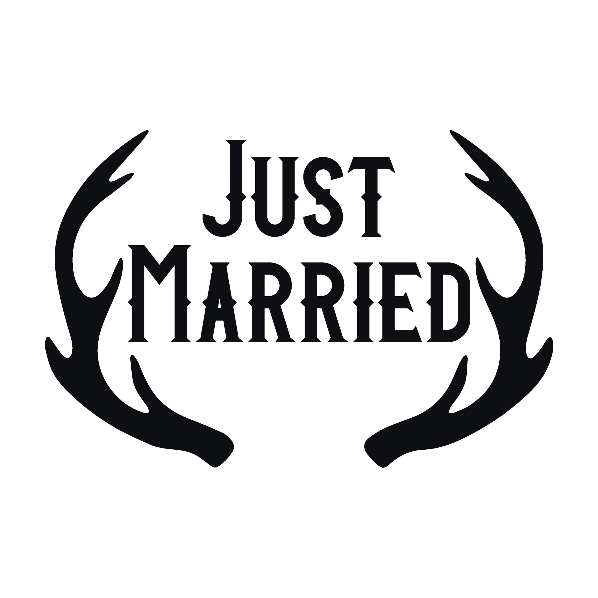 Wedding Gift - Just Married Car Window Decal - Removable Antlers Vinyl Art Decoration for Newlyweds, Living Room, Bedroom or Home Decor