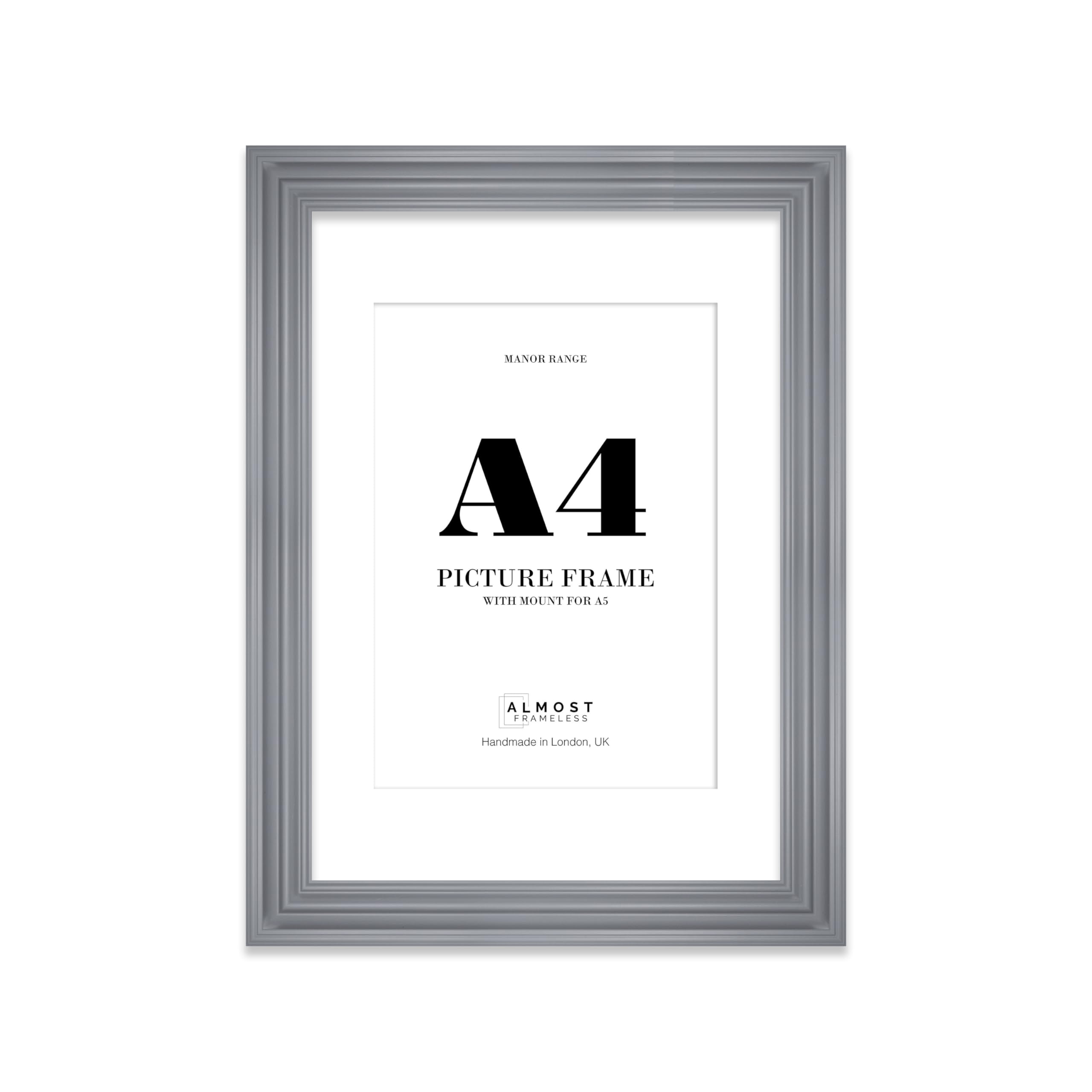 A4 Grey Picture Frame - A4 Frame with A5 Mount for A4/A5 Pictures Vintage Style Antique-Inspired Home Accessories, 1 Pack